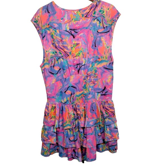 Lisa Blue Call Of The Whale Dress AUS UK 14 US 10 Beach Ruffle Psychedelic Swirl - Picture 2 of 16